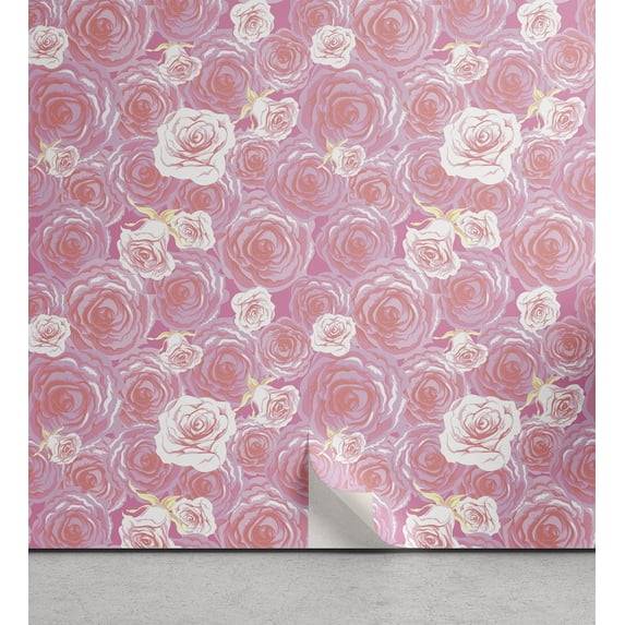 Ambesonne Rose Peel & Stick Wallpaper for Home, Romantic Blooming Flora, 13"x72", Pink Purple
