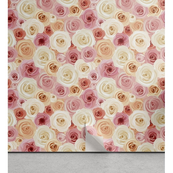 Ambesonne Rose Peel & Stick Wallpaper for Home, Romantic Pastel Petals, 13"x36", Multicolor