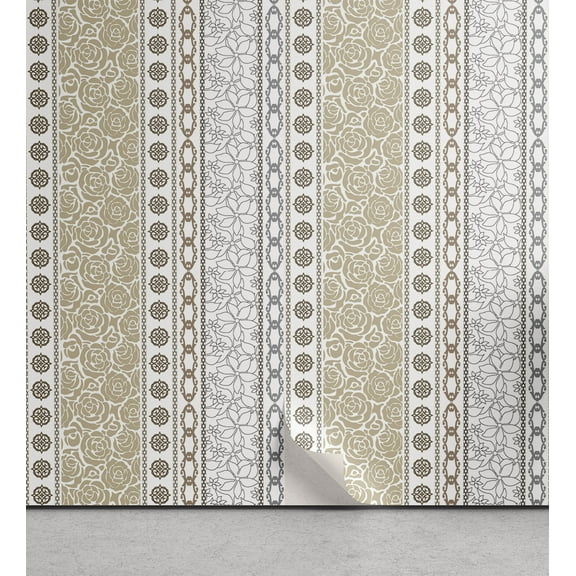 Ambesonne Rose Peel & Stick Wallpaper for Home, Vintage Floral Victorian, 13"x72", Grey Tan and White
