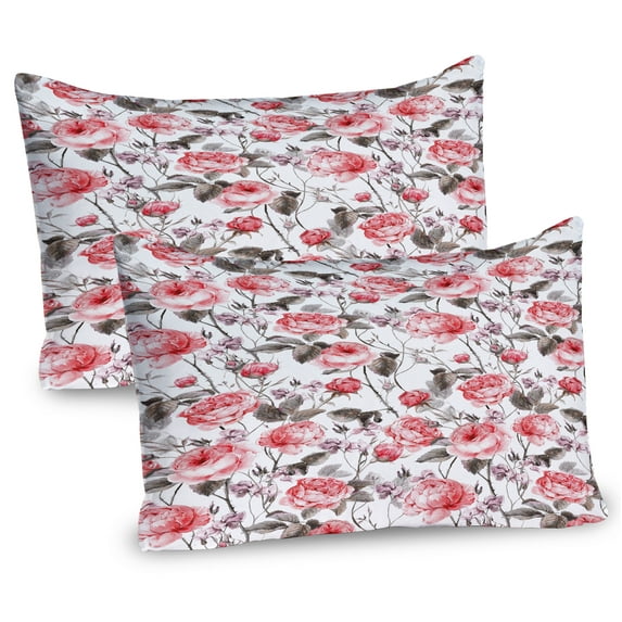 Ambesonne Rose Pillow Sham 2 Pack, Classic Floral Watercolor, 30"x20", Coral Taupe