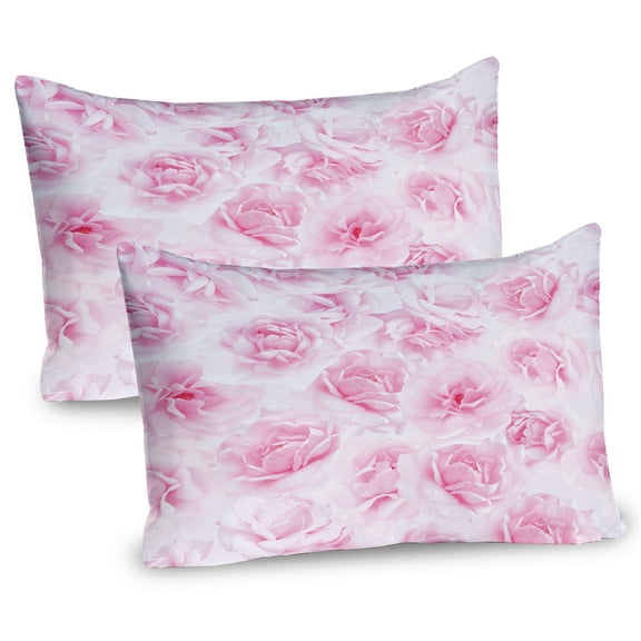Ambesonne Rose Pillow Sham 2 Pack, Floral Garden Victorian, 30"x20", Soft Pink