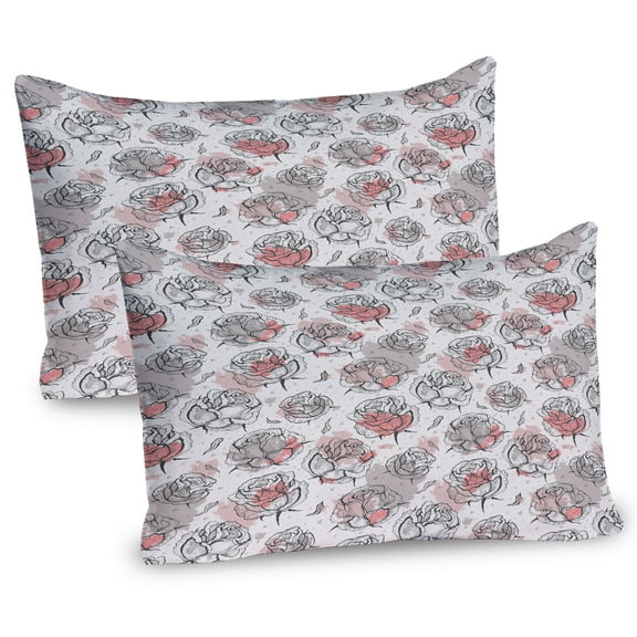 Ambesonne Rose Pillow Sham 2 Pack, Pastel Paint Blots Flowers, 30"x20", Pale Rose Coral Grey