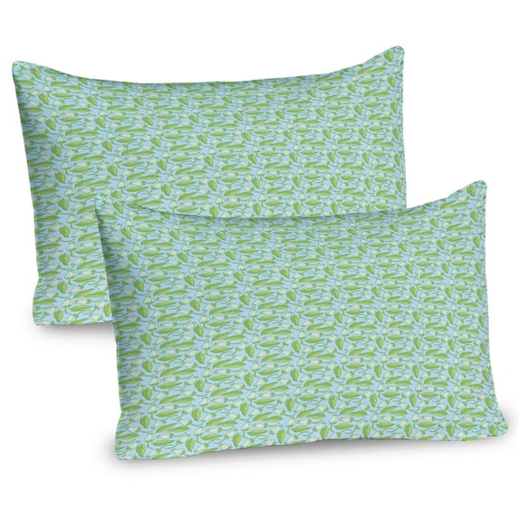 Ambesonne Rose Pillow Sham 2 Pack, Romantic Pastel Buds Pattern, 26"x20", Pale Blue Fern Green