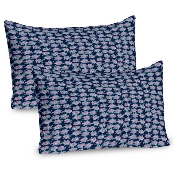 Ambesonne Rose Pillow Sham 2 Pack, Romantic Rose Flower Blossoms, 26"x20", Indigo Aqua Lilac