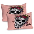 thumbnail image 1 of Ambesonne Rose Pillow Sham 2 Pack, Skull Boho Floral Wreath, 26"x20", Coral Multicolor, 1 of 3