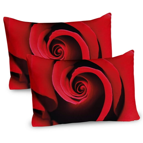 Ambesonne Rose Pillow Sham 2 Pack, Swirled Petals Red Blossom, 26"x20", Vermilion Black