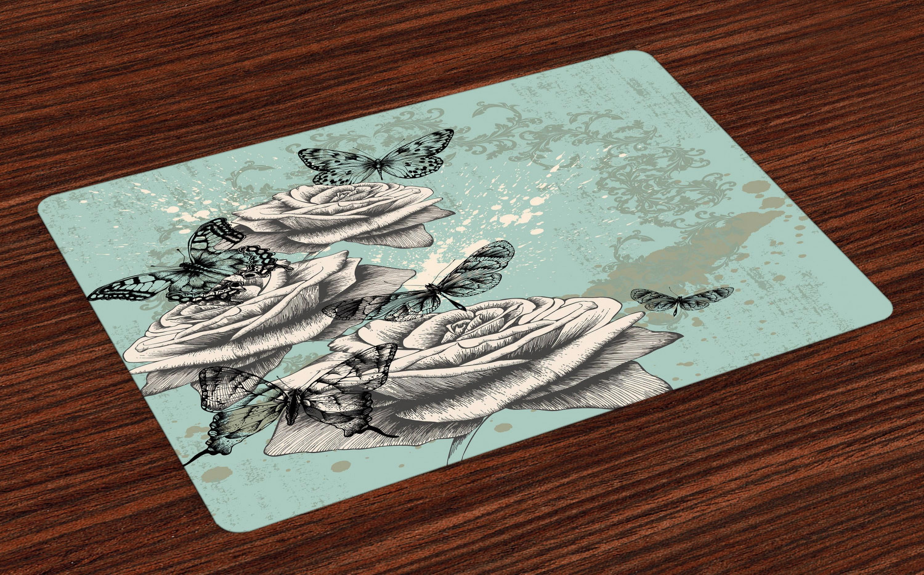 Ambesonne Rose Place Mats Set of 4, Grunge Vintage, Standard Size ...