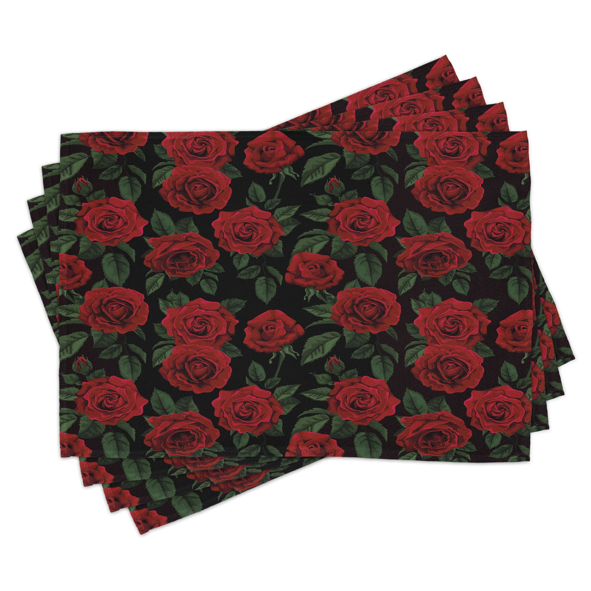 Ruby and Hunter Green Rose Polyester Canvas Placemats Set of 4