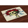 thumbnail image 1 of Ambesonne Rose Place Mats Set of 4, Skull in Red Flowers Crown, Standard Size, Beige Multicolor, 1 of 4
