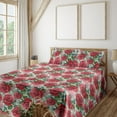 thumbnail image 1 of Ambesonne Rose Print Fitted & Flat Sheet with Shams 4 Pcs Set, Watercolor Floral Boho, Full, Dark Pink Green and Blue, 1 of 5