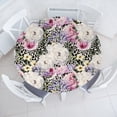 thumbnail image 1 of Ambesonne Rose Print Fitted Round Tablecloth, Vintage Flowers Leaves, 45"- 56" Diameter, Peacock Green Off White, 1 of 5