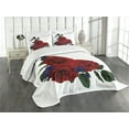 thumbnail image 1 of Ambesonne Rose Quilted Bedspread Set 2 Pcs, Red Bloom Gentle Florets, Twin Size, Hunter Green Violet Blue, 1 of 5