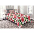 thumbnail image 1 of Ambesonne Rose Quilted Bedspread Set 2 Pcs, Watercolor Fresh Blossoms, Twin Size, Red Green White, 1 of 3