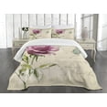 thumbnail image 1 of Ambesonne Rose Quilted Bedspread Set 3 Pcs, Vintage Delicate, Queen Size, Tan Pale Pink Green, 1 of 5