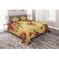 thumbnail image 1 of Ambesonne Rose Quilted Coverlet 3 Pcs, Victorian Style Pattern, Queen Size, Cream Pink Green, 1 of 2