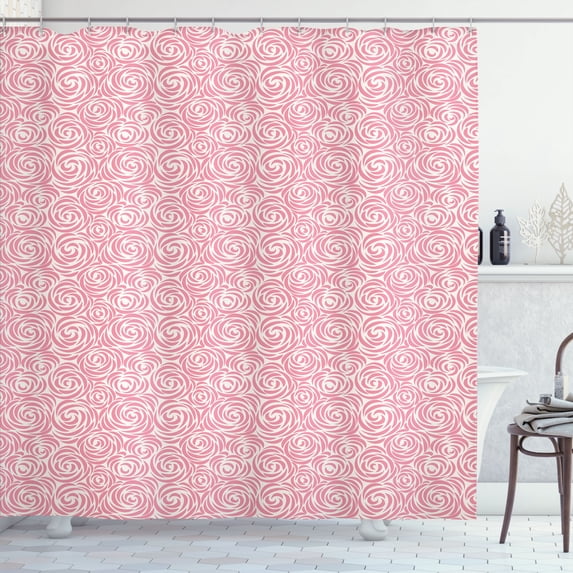 Ambesonne Rose Shower Curtain, Abstract Swirl Line Blooms, 69"Wx75"L, Pale Pink and Off White