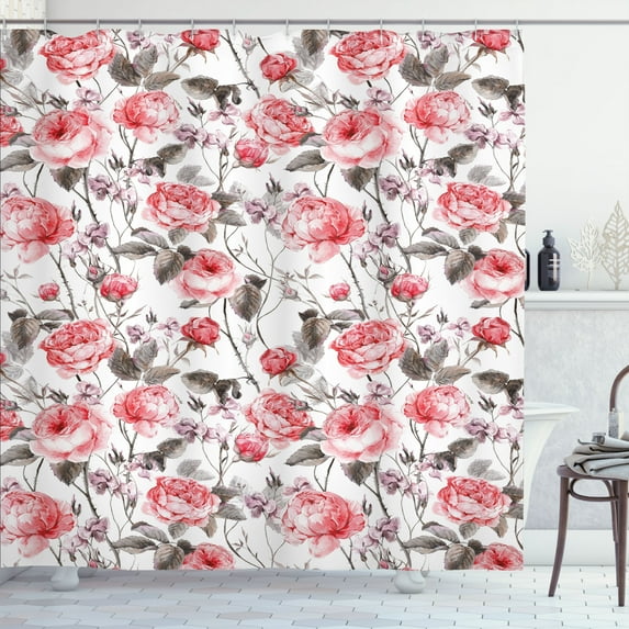 Ambesonne Rose Shower Curtain, Classic Floral Watercolor, 69"Wx70"L, Coral Taupe