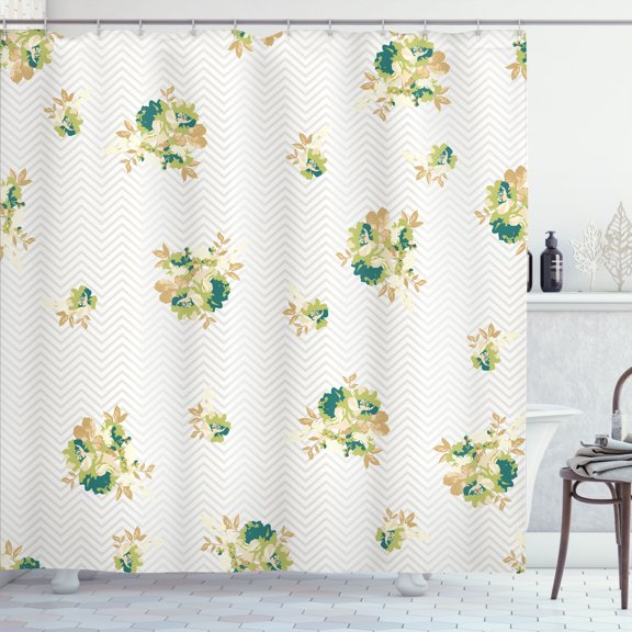 Ambesonne Rose Shower Curtain, Floral Theme Romantic Spring, 69"Wx75"L, Jade Green