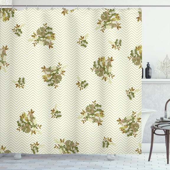 Ambesonne Rose Shower Curtain, Floral Theme Rose Spring Print, 69"Wx70"L, Olive Green
