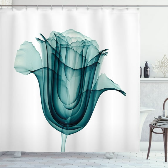 Ambesonne Rose Shower Curtain, Flowers Nature, 69"Wx75"L, Teal White