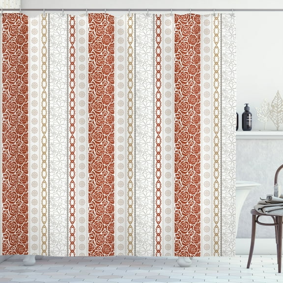 Ambesonne Rose Shower Curtain, Victorian Motifs Classical Art, 69"Wx84"L, Burnt Orange