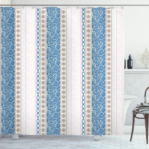 Ambesonne Rose Shower Curtain, Victorian Motifs Classical Art, 69"Wx84"L, Sea Blue