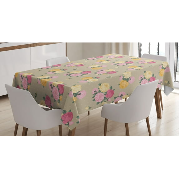 Ambesonne Rose Tablecloth Rectangular Table Cover, Vintage Rose Bunches Dots, 52"x70", Multicolor