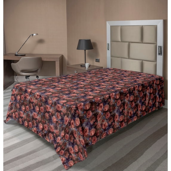 Ambesonne Rose Themed Flat Bedding Sheet Soft Top Sheet, Gothic Jungle Flowers, Twin XL, Coral Pale Ruby Eggplant