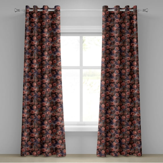 Ambesonne Rose Themed Grommet Curtain, Gothic Jungle Flowers, 50"x72", Coral Pale Ruby Eggplant