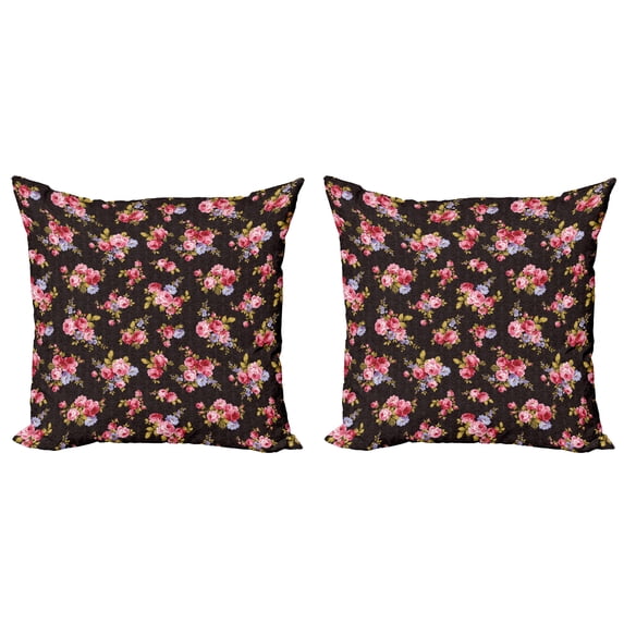 Ambesonne Rose Throw Pillow Cover 2 Pack, Vintage Corsage Antique, 18", Multicolor