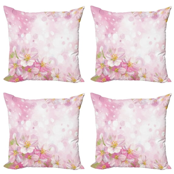 Ambesonne Rose Throw Pillow Cover 4 Pack, Blossoming Spring Tree, 24", Rose Yellow and Green