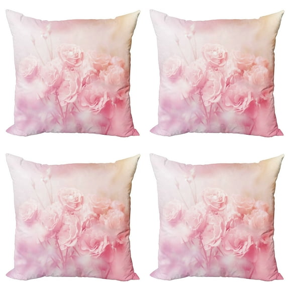 Ambesonne Rose Throw Pillow Cover 4 Pack, Dreamy Spring Nature View, 24", Pale Pink