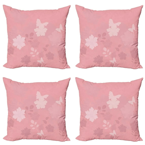 Ambesonne Rose Throw Pillow Cover 4 Pack, Fantasy Spring Nature, 24", Pale Rose Rose