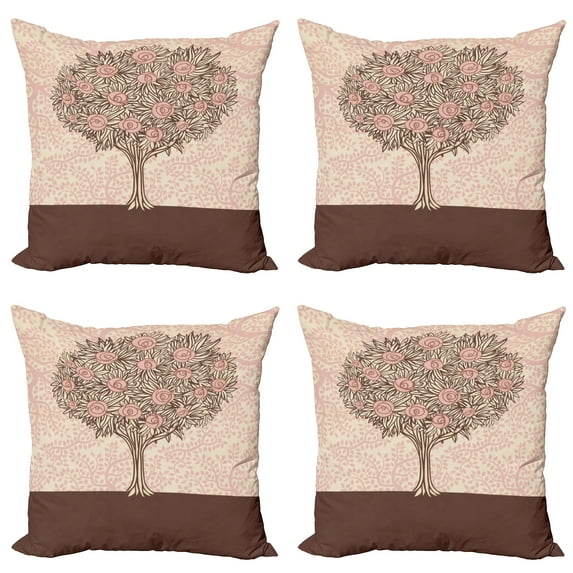 Ambesonne Rose Throw Pillow Cover 4 Pack, Flourishing Tree Branch, 20", Pale Pink Beige Brown