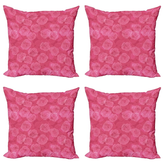 Ambesonne Rose Throw Pillow Cover 4 Pack, Shades of Pink Romantic, 16", Pink