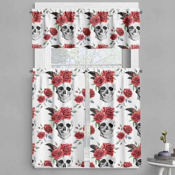 Ambesonne Rose Valance & Curtain, Watercolor Gothic, 55"x45", Vermilion Black Green