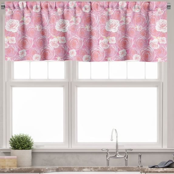 Ambesonne Rose Valance Pack of 2, Romantic Blooming Flora, 54"X12", Pink Purple