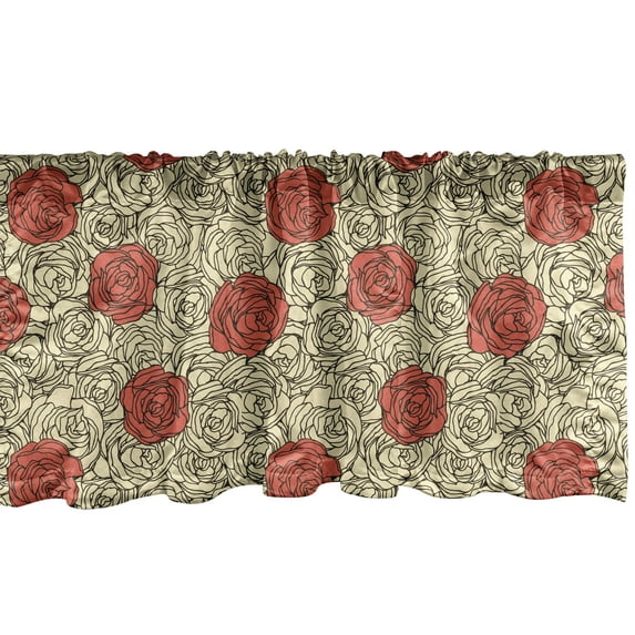 Ambesonne Rose Window Valance, Hand Painted Style Flowerbed with Romantic Blossoms in Pastel Colors, Curtain Valance for Kitchen Bedroom Decor with Rod Pocket, 54" X 18", Dark Brown Vermilion