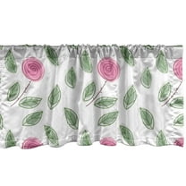 Ambesonne Rose Window Valance, Modern Style Pink Blossoms, 54" X 18", Pink Reseda Green White