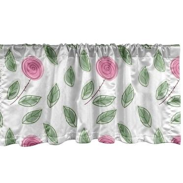Ambesonne Rose Window Valance, Modern Style Pink Blossoms, 54" X 18", Pink Reseda Green White