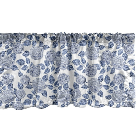 Ambesonne Rose Window Valance, Monochrome Romantic Petals, 54" X 12", Dark Violet Ceil Blue