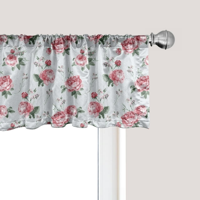Ambesonne Rose Window Valance, Pink Blossom English Flora, 54" X 18", Reseda Green Pink