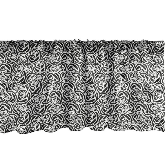 Ambesonne Rose Window Valance, Romantic Flower Bouquet in Ink Pattern Repetition Monochrome Modern Design, Curtain Valance for Kitchen Bedroom Decor with Rod Pocket, 54" X 18", Charcoal Grey White