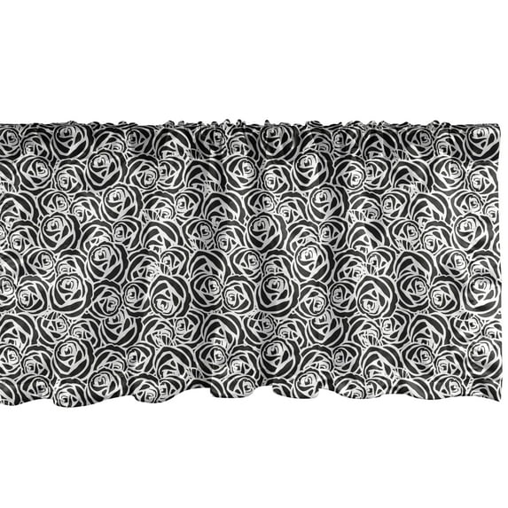 Ambesonne Rose Window Valance, Romantic Flower Bouquet in Ink Pattern Repetition Monochrome Modern Design, Curtain Valance for Kitchen Bedroom Decor with Rod Pocket, 54" X 18", Charcoal Grey White