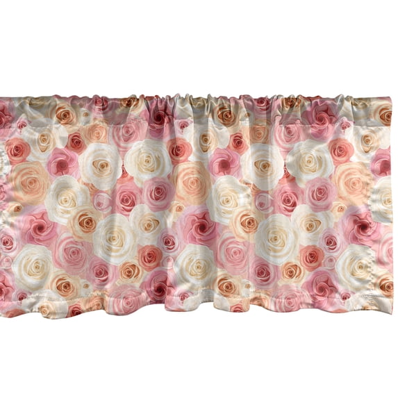 Ambesonne Rose Window Valance, Romantic Pastel Shade Rose Petals and Buds Pattern with Jumbled and Overlapped Order, Curtain Valance for Kitchen Bedroom Decor with Rod Pocket, 54" X 18", Multicolor