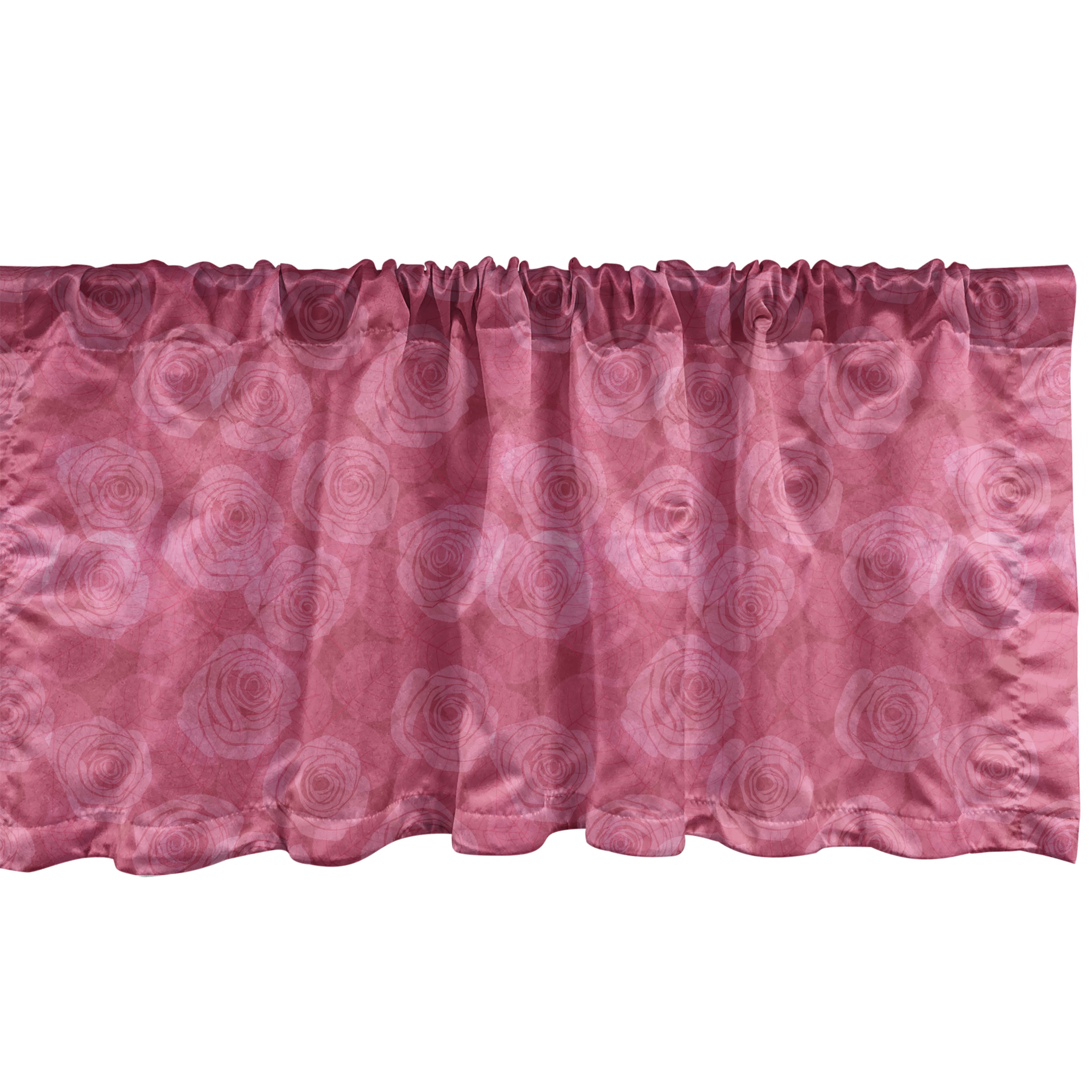 Pink Floral Satin Polyester Rod Pocket Window Valance