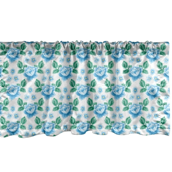 Ambesonne Rose Window Valance, Vintage Blue Blooms Botany, 42" x 12", Sky Blue Jade Green