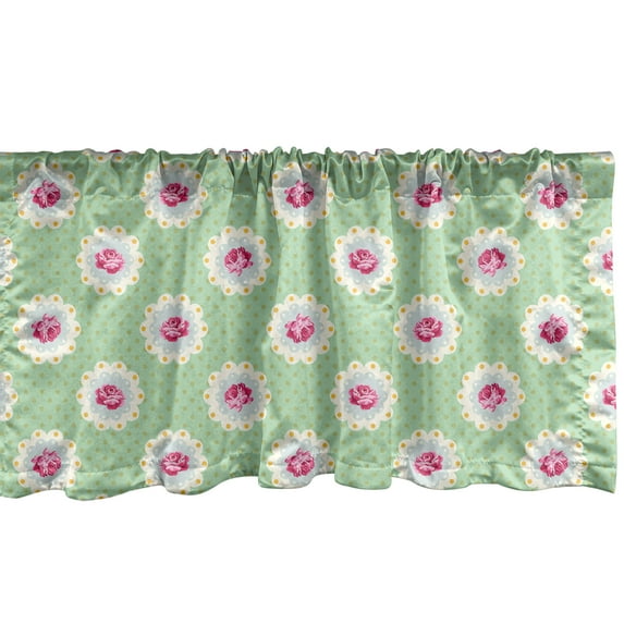 Ambesonne Rose Window Valance, Vintage Feels Floral Polka Dot, 42" x 18", Magenta Pale Green