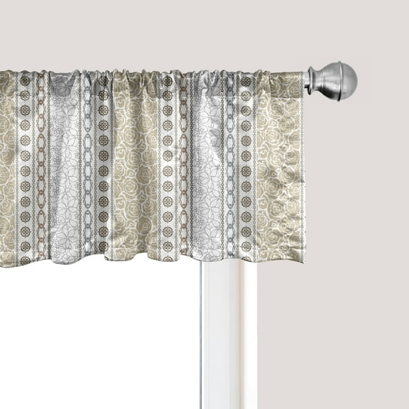 Ambesonne Rose Window Valance, Vintage Floral Victorian, 54" X 12", Grey Tan and White