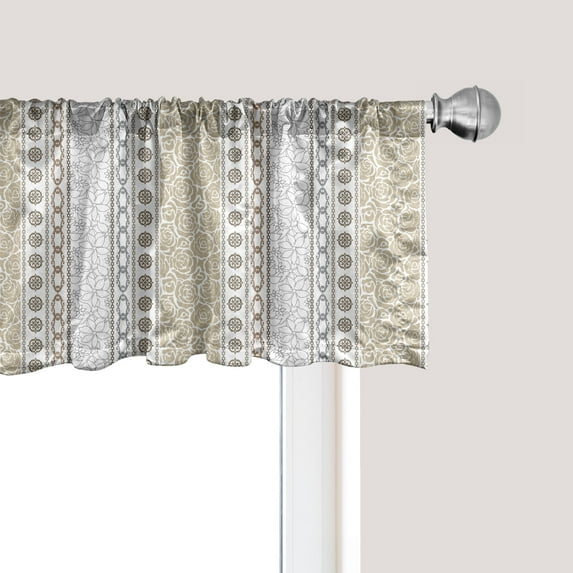 Ambesonne Rose Window Valance, Vintage Floral Victorian, 54" X 12", Grey Tan and White
